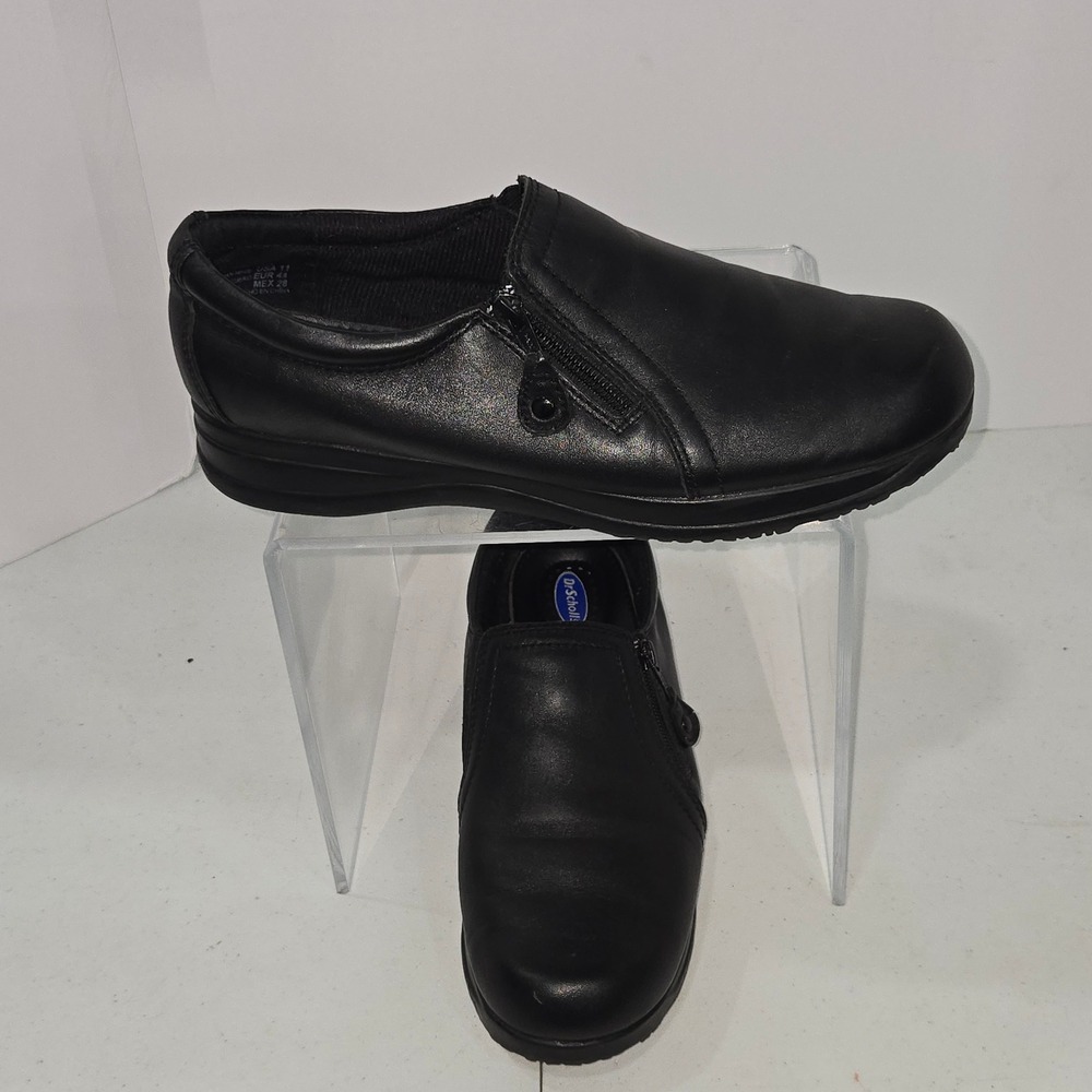 Dr Scholls Black Leather Slip On Loafers Gel Pac Comfort Shoes Size 11W